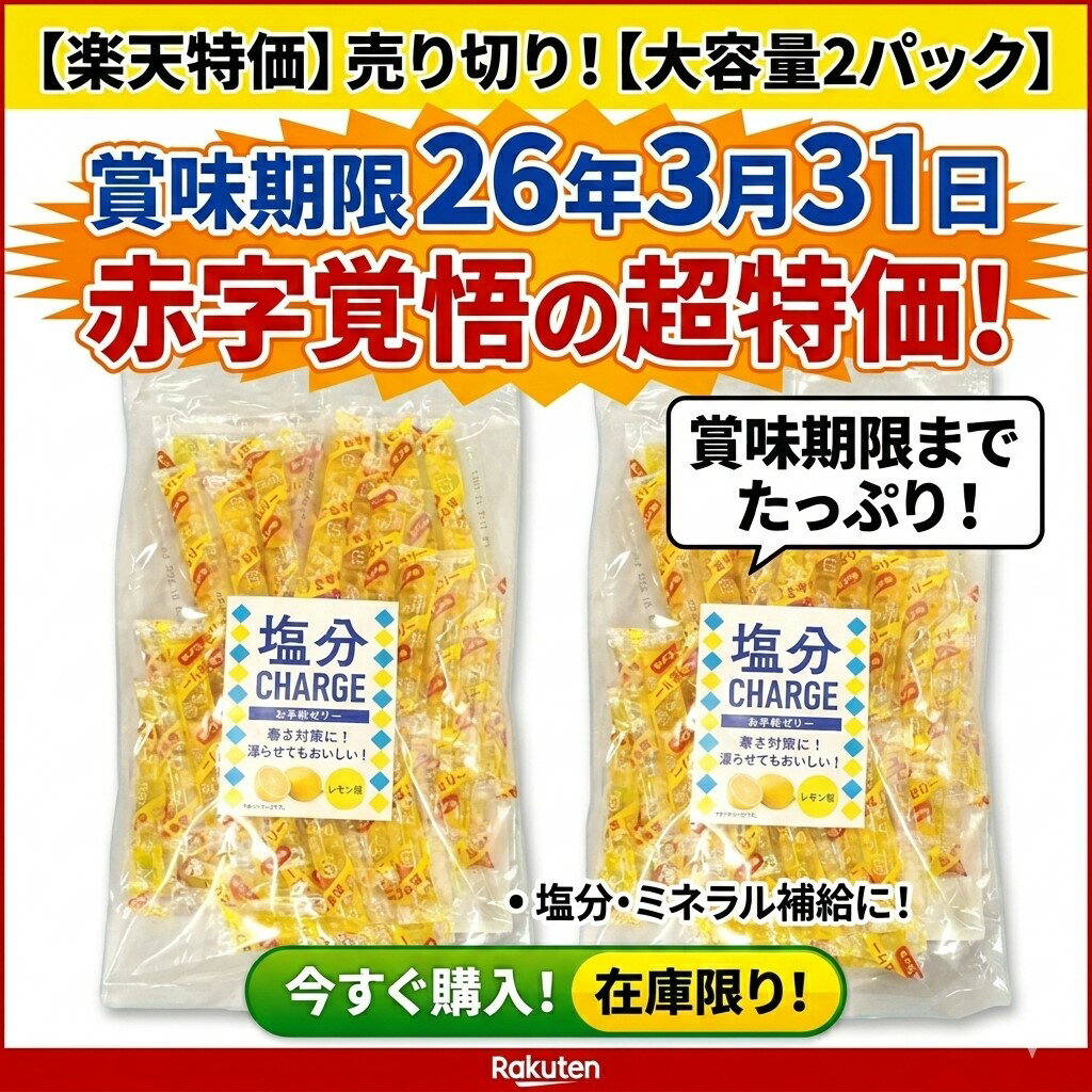 【賞味期限切れ】【売り切り価格】【在庫限り】【早い者勝ち】塩分チャージ ゼリー レモン味 / 500g × 2袋 熱中症対策 塩分補給 屋外作業 熱中症 食品ロス フードロス