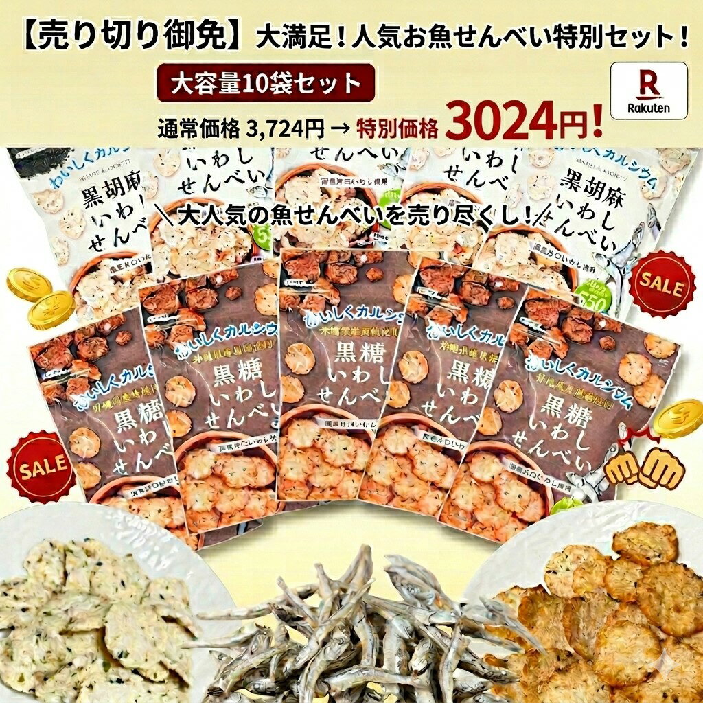 賞味期限切れ【2026.4.8】特別価格 アウトレット品 フードロス削減 岡田屋製菓 いわしせんべい アソート セット お菓子 おやつ おつまみ カルシウムたっぷり