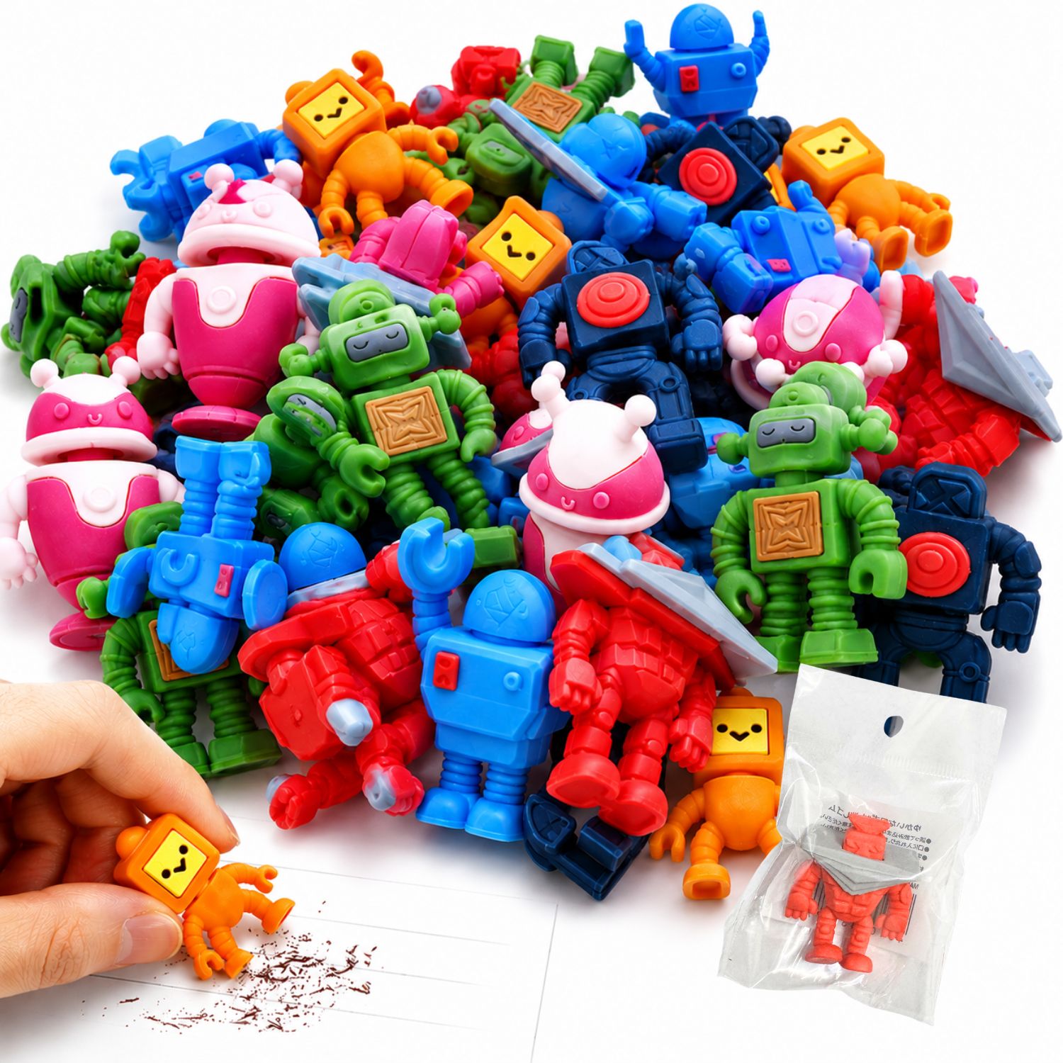 ロボット消しゴム 24個セット 個包装 6種アソート 景品玩具 お祭り 縁日 子供会 イベント 文房具 消しゴム おもちゃ キッズ向け かわいい