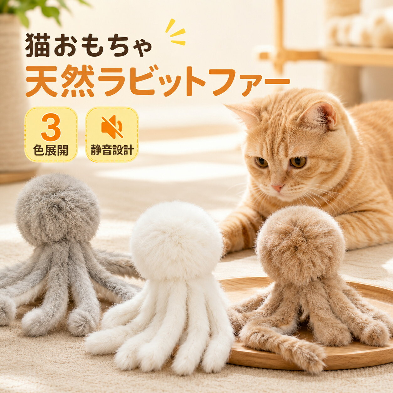 Other - 猫 おもちゃ ペット玩具 ぬいぐるみ タコ 一人遊び 噛むおもちゃ 室内遊び 運動不足 退屈解消 柔らかい 天然兔毛 原始の香り 静音設計 安全素材
