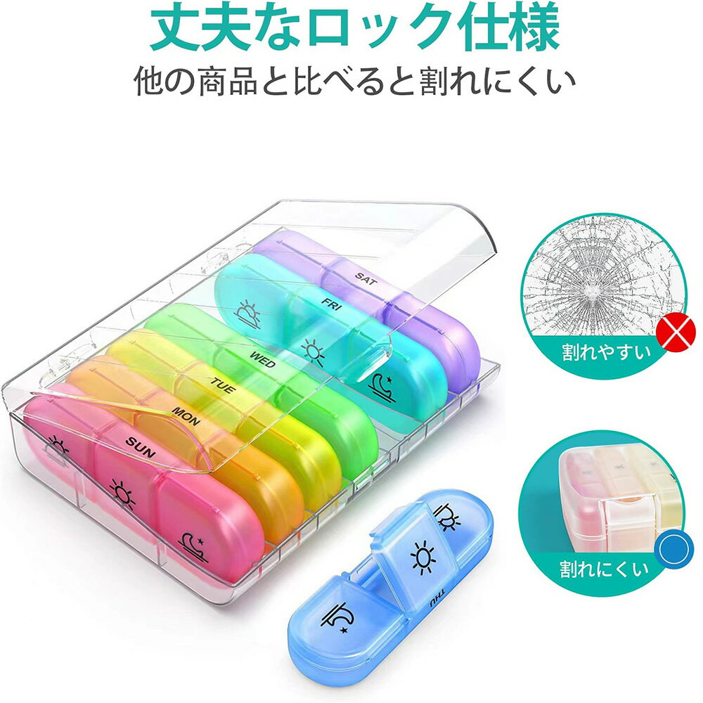 ピルケース 薬ケース 携帯便利 1週間 1日3回 朝昼晩 ぴるけーす 持ち運び 区切り 分類しやすい サプリケース サプリメントケース 軽量 ポータブル