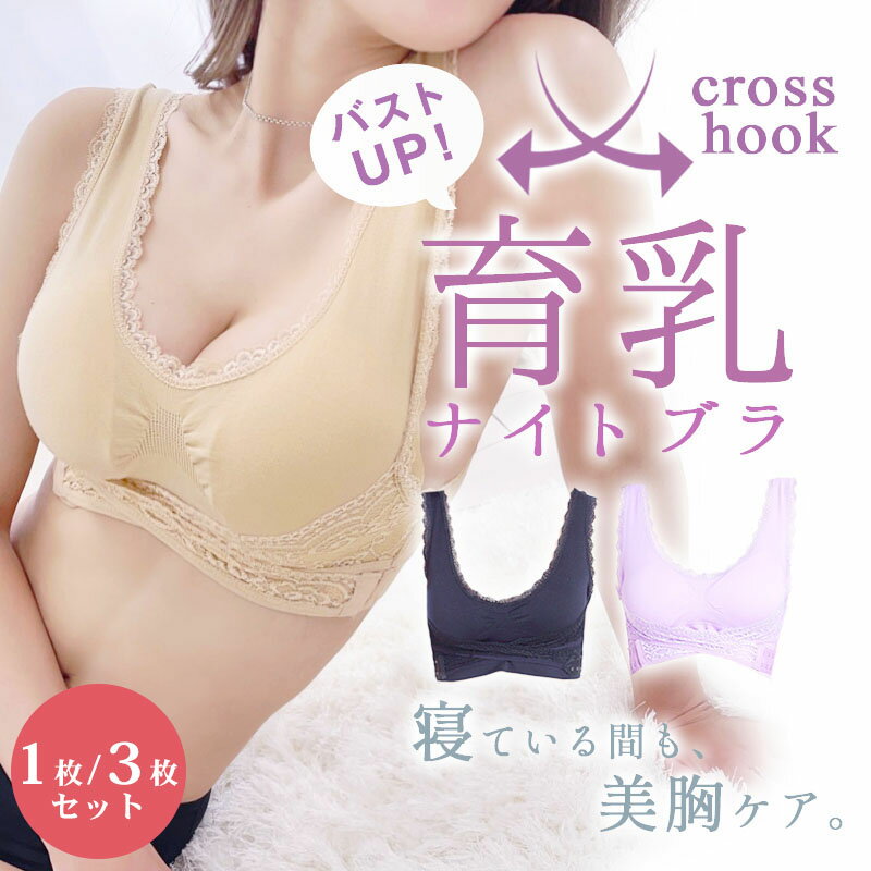 【最大30%OFFクーポンあり】 ナイトブラ 1枚 3枚セット 育乳 ブラジャー 育乳ブラ クロスホック ひびきにくい 下着 肌着 ノンワイヤー ブラ カップ付...