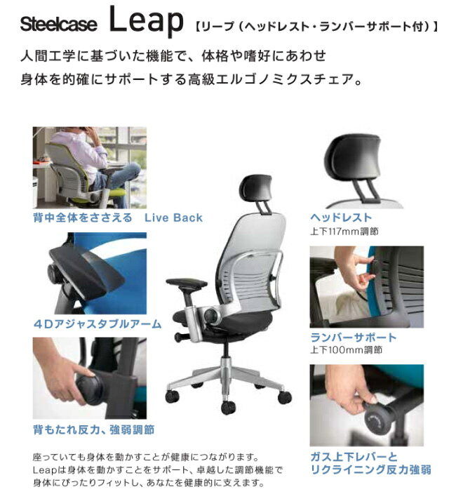 スチールケース リープ LEAP-21110(J501/5064) ヘッドレスト・ランバーサポート付き くろがね オフィスチェア ワークチェア 【S 250】 [3]