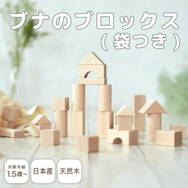 ＼ラッピング無料!／ 木のおもちゃ ブナのブロックス(袋つき) [U24] 1歳半〜 つみき36ピース 木箱入り 国産 天然木 知育玩具 積み木 木製 パズル 無地 シンプル ナチュラル ニチガン 150418【53】 2