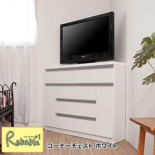 Rakuten - コーナーチェスト te-0122 幅100 ホワイト テレビ台 引出し 収納 チェスト【JUCEE】シリーズ 【c 235】【代引き・時間指定不可】