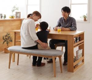 天然木オーク材エクステンションダイニング 3人 4点セット(テーブル+チェア2脚+ベンチ1脚) W120-180