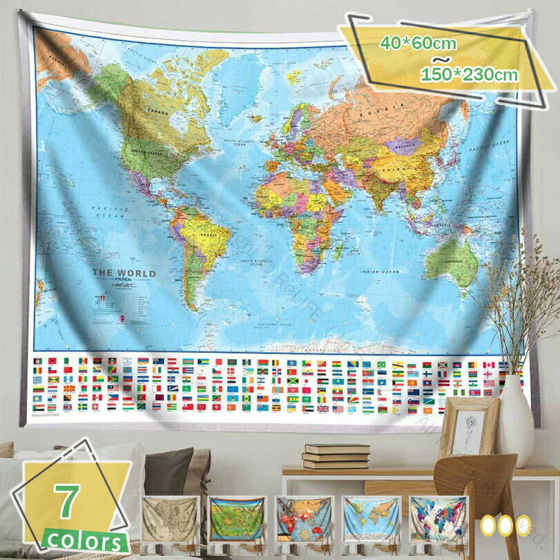 世界地図タペストリー 南北アメリカのヴィンテージ地図壁掛けタペストリー サイケデリック装飾 寝室リ..