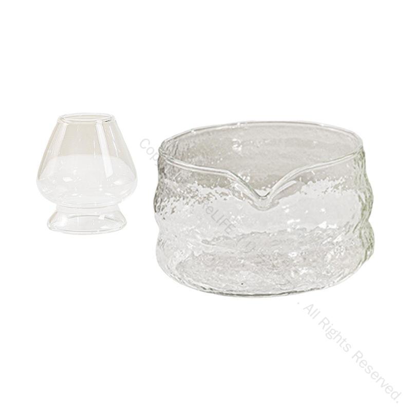 ガラス製抹茶セット 650ml 軽量ボウルと泡立て器ホルダー付き 注ぎ口付きで使いやすい抹茶用茶器セット..