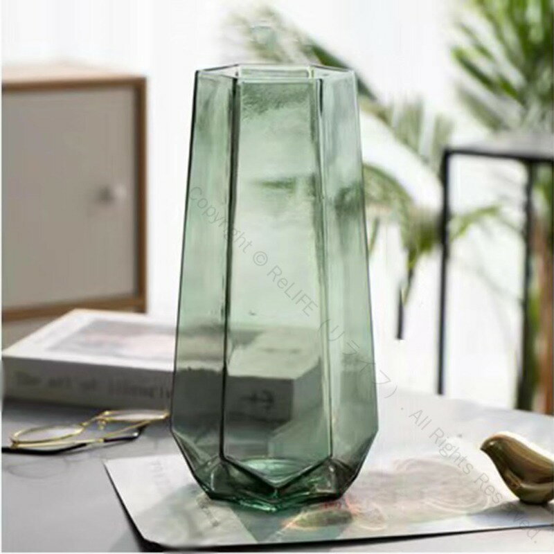 花瓶 ガラス グレー 花器 グリーン 25cm フラワーベース ガラスベース ガラスボトル アレンジ インテリア 水栽培 生け花 造花 7x20cm ..