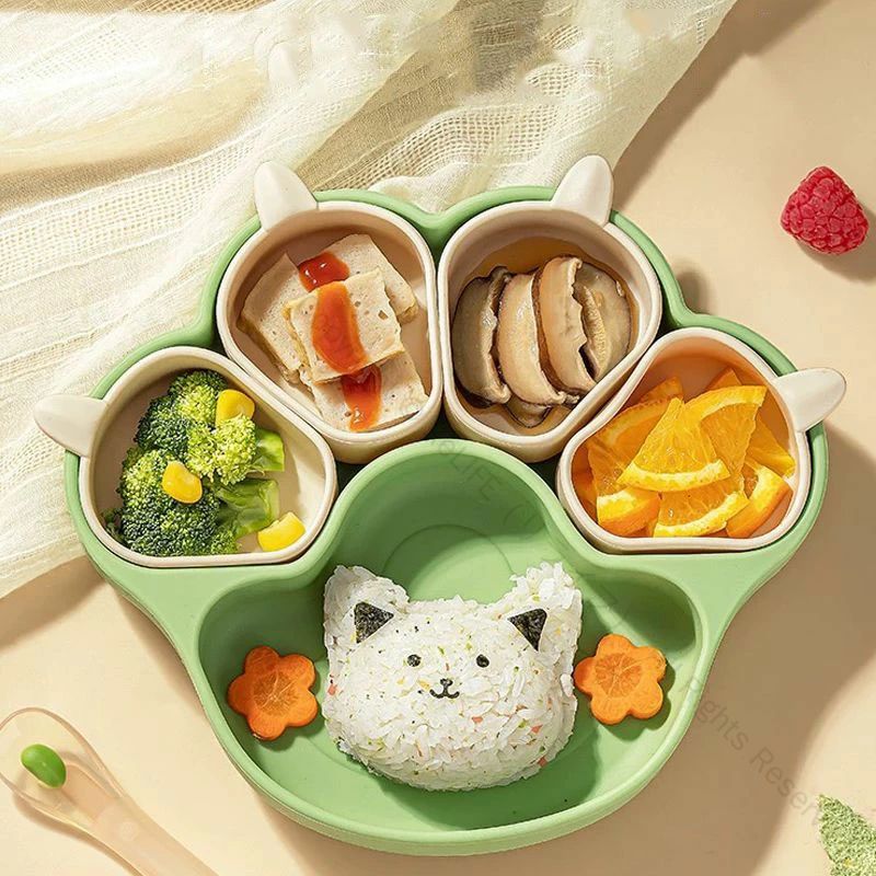 ベビー食器 離乳食プレート 吸盤ボウル 猫の爪デザイン 滑り止め付き ひっくり返らない 仕切り小皿 子..