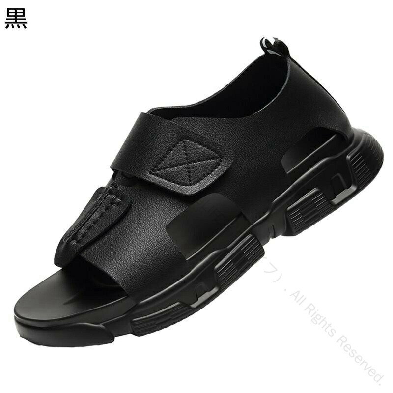ビーチサンダル メンズ 本革レザー ベルクロ調節 アウトドア用メッシュサンダル スポサン 夏用 軽量 柔らかい 滑り止め 水陸両用 折りたたみ可能 耐磨耗 普段着対応 走れる快適サンダル