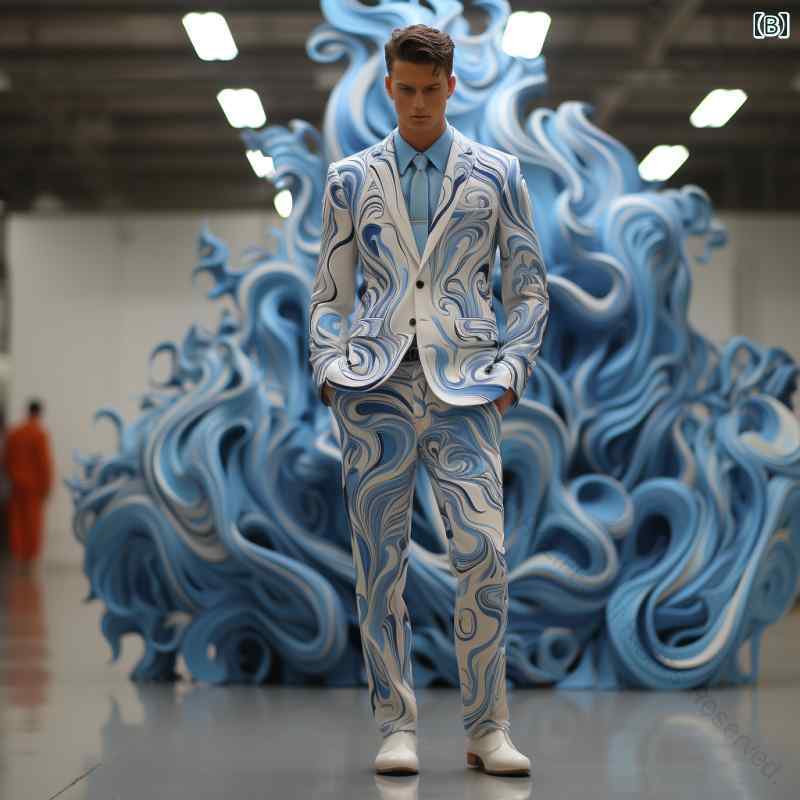 メンズ スーツ セットアップ グラフィック プリント 青 光沢 シングル ボタン 衣装 春秋 クラブ パーテ..