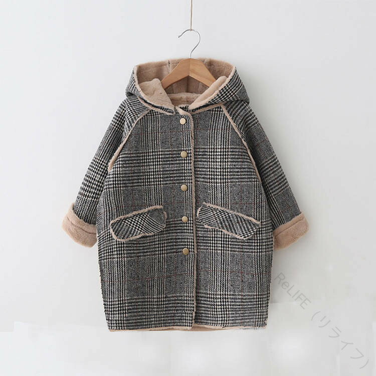 アウター キッズ 女の子 秋 冬 綿 チェック柄 100 110 120 130 140 150 160 中綿コート 裏起毛 通学 厚手 防寒 子供服 長袖 フ...