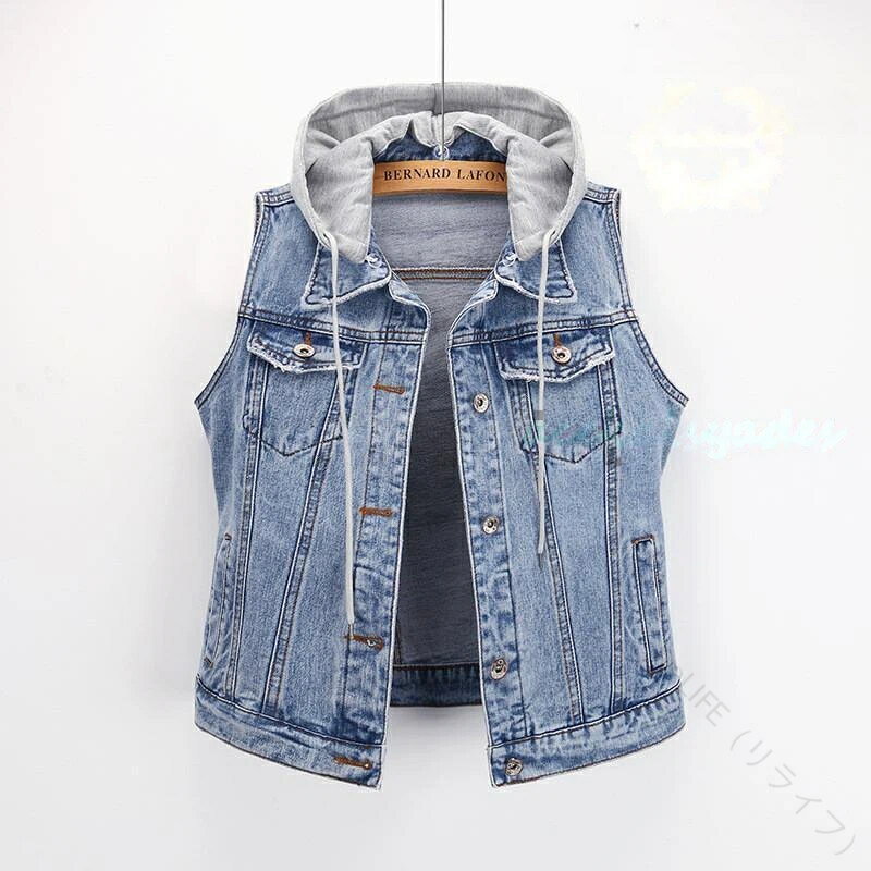 デニムベスト メンズ ベスト ジレ ダメージ加工 フード付き カジュアル 春 夏 秋 おしゃれ かっこいい 新作 トレンドファッション 細身シルエット 男女兼用 きれいめコーデ対応 126文字(4)