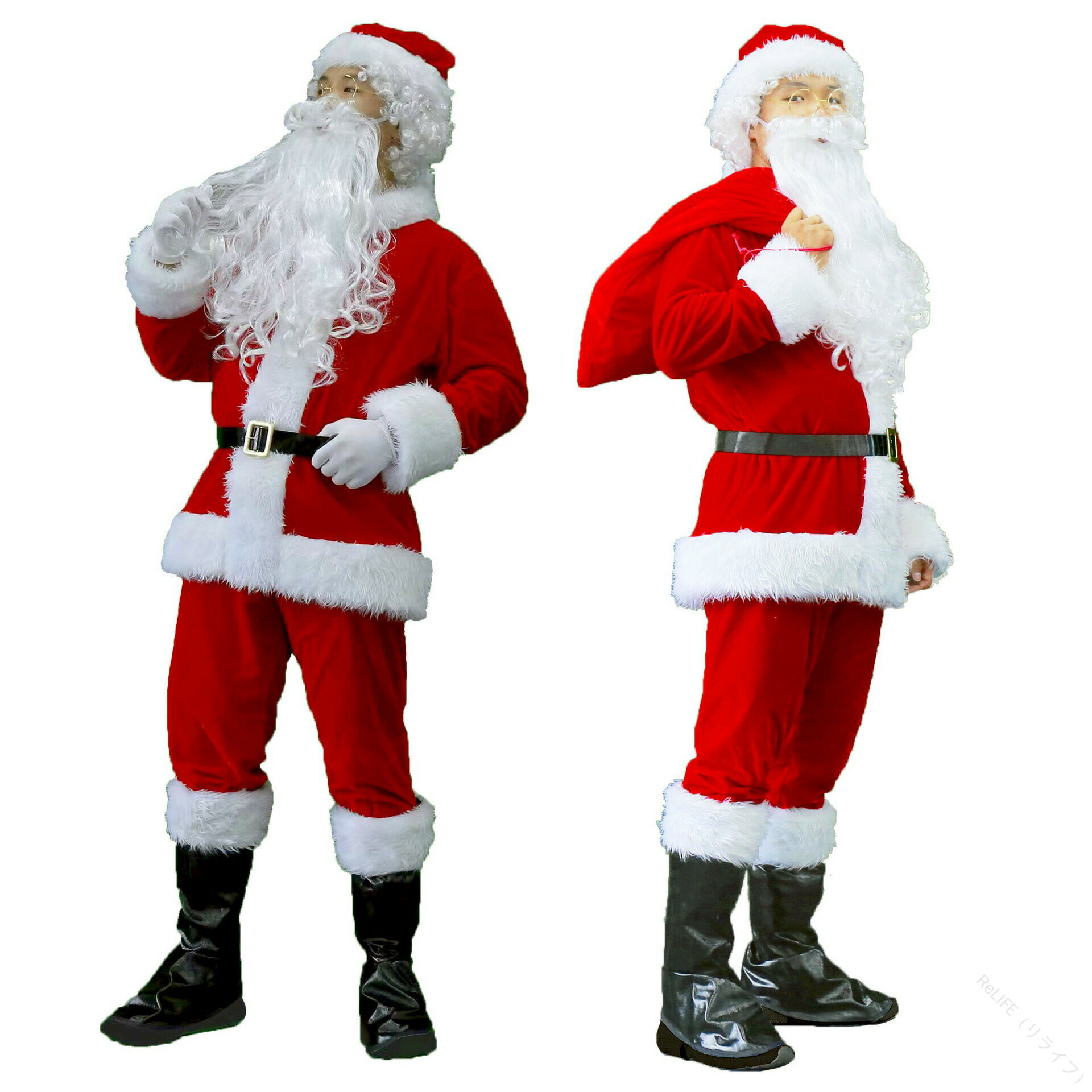 サンタクロース クリスマスサンタ 8点セット クリスマス 仮装 メンズ レディース 大人衣装 男女兼用 男性 プレゼント クリスマスパーティー用衣装 コスチュー...