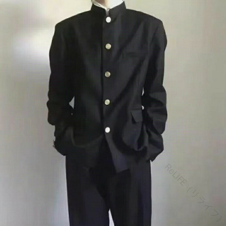 学生服 上下セット 男子 制服 学ラン 詰襟 ラウンド襟 メンズ ジュニア ボーイズ スクール ジャケット スラックス ウエストゴム 高校生 中学生 通学 学生服 丸洗い対応 入学式 卒業式 コスプレ衣装 仮装 黒 ブレザー 上着 ズボン 2点セット