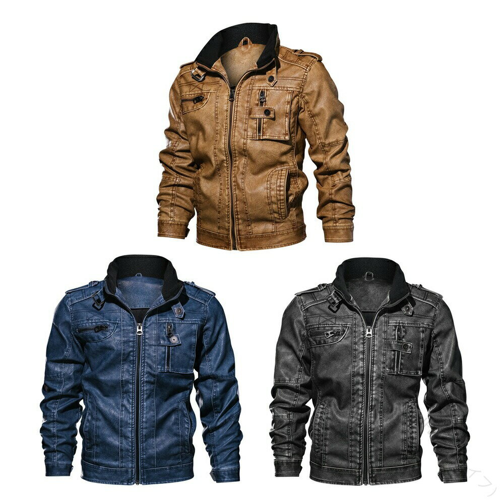 メンズ用レザージャケット 革ジャケット バイクジャケット レザーパーカー 長袖 防寒防風アウターコート PU革ジャン 防水 フェイクレザー耐久性抜群トレンドデザイン125-127