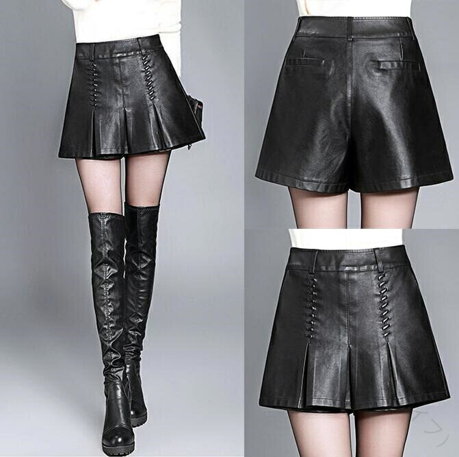 ハイウエスト レザースカート PU革スカート レディース ショートパンツ 無地 シンプル Aライン 短パン ショーパン フェイクレザー ステージ 衣装 ミニ丈 キュロット ホットパンツ ヒップホップ 女性 カジュアル 着痩せ 美脚 オシャレ 大きいサイズ S M L XL 伸縮素材 着心地