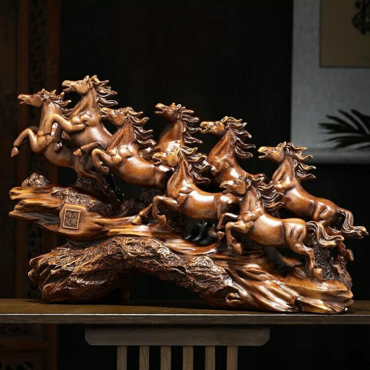 八匹の馬 置物 中式 テレビ台 オフィス装飾品 開業祝いギフト 馬 中国伝統美術品 彫刻 大願成就 勝利祈..
