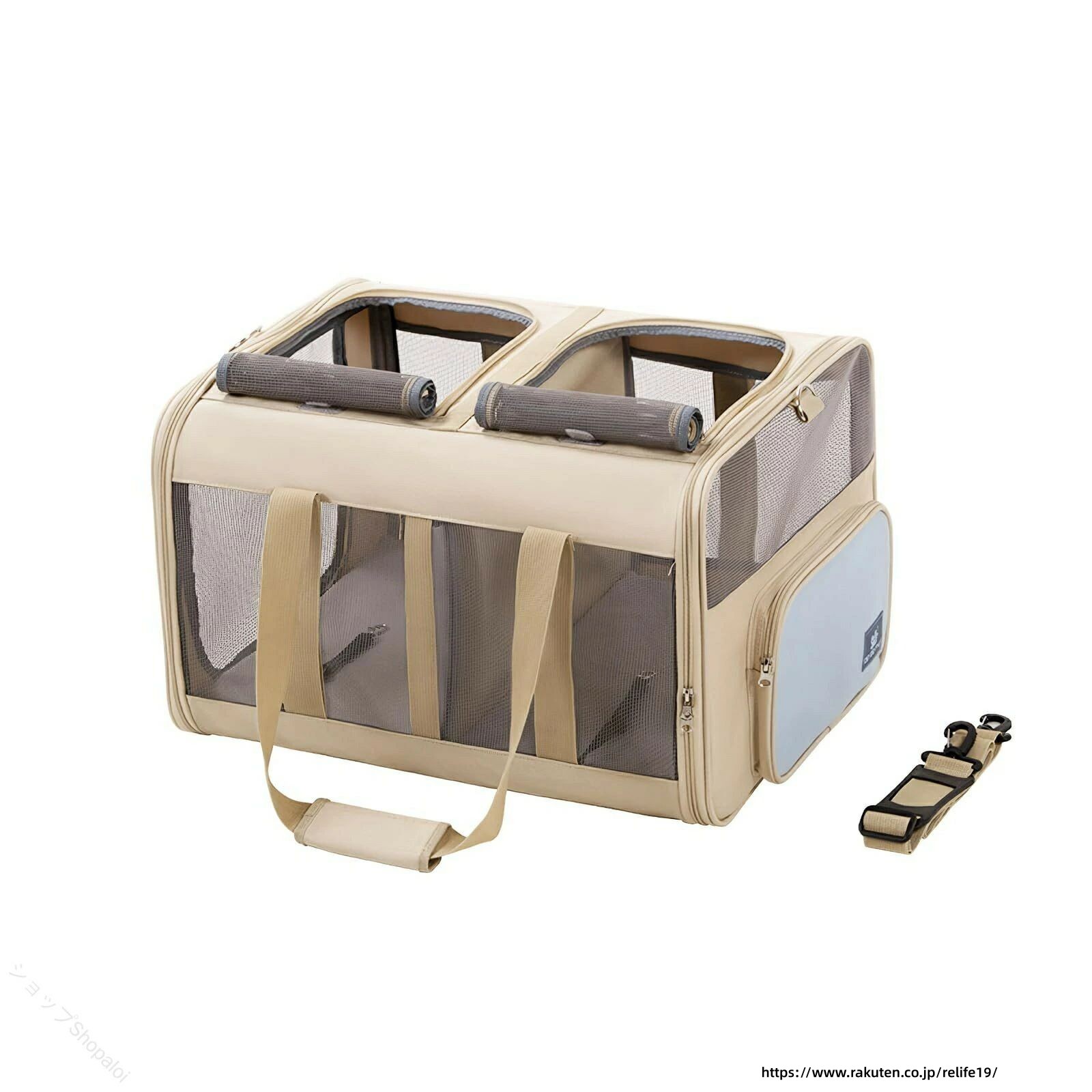 【商品説明】【猫2匹収容可能キャリー】サイズ：長さ53cmx幅44cmx高さ33cm。ペットケージは2つの独立した仕切りがあり、2匹のペットを収容でき、仕切りを外すと小型犬の大きな仕切りとなり、複数のペットにぴったりです。おすすめペット体重:2匹＜17.5 kg。【通気性・視認性】5面（天面、側面、前後）はメッシュ素材で、空気の循環がよく、ペットが快適に呼吸できます。上部と側面のメッシュを開くことができるので、ペットは頭を上げて挨拶したり、座って一緒に景色を楽しんだりできます。【折り畳み収納・便利な使い方】調節可能なショルダー付きで、手提げ、ショルダーバッグの2WAYでお使いいただけます。バッグは折りたたんで簡単に収納できます。サイドポケット付き、携帯、お菓子、リードなの小物の収納できます。【飛び出し防止リード付きで安心】内部には飛び出し防止リードが付いているため、万が一の場合でも飛び出すことが無く安心です。また、ファスナーは中からは開かないロック機能付き。お出かけ、避難の時に安心感満々です！季節、場所を問わず便利に使うことができますの犬 キャリー バックです！ 【配送について】★配送料は、購入のお届け先により変動します。商品のお届けは、沖縄などの地域は追加料金がございます。正確な送料については、こちら注文を確認してからご連絡をさせていただきます。★複数お買い上げの場合に別々にお送りすることがございます。 【注意事項】▼商品は簡易包装でお送り致します。▼お使いのモニターによっては、実際の色と若干異なって見える場合があります。▼ 製造時期によりデザインや仕様に若干の変更がある場合がございます。ご了承ください。▼実寸は素人採寸ですので、多少の誤差はご了承願います。▼在庫数の更新は随時行っておりますが、お買い上げいただいた商品が、品切れになってしまうこともございます。その場合、お客様には必ず連絡をいたしますが、万が一入荷予定がない場合は、キャンセルさせていただく場合もございますことをあらかじめご了承ください。 【120日間保証】ご使用中においてのお客様の過失による故障、破損、改造等はサポート保証の対象外となります 【原産国／製造国: 中国】 指定された配送時間は承っておりません。