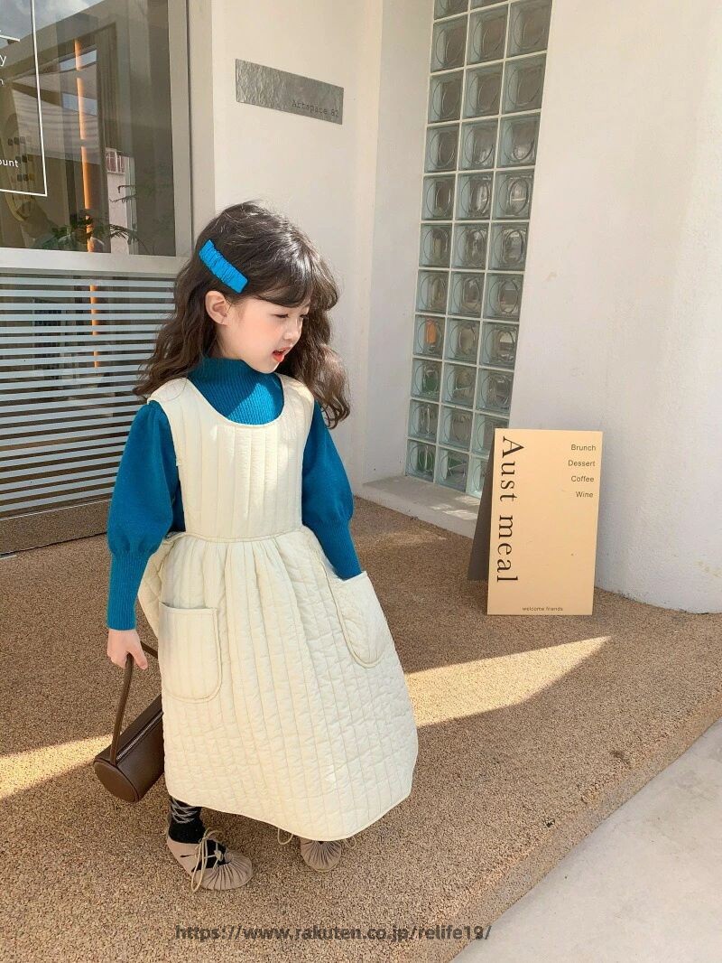 中綿ジャンパースカート 子供服 90〜140cm キッズ ジュニア 女の子 防寒 秋冬用 キ...