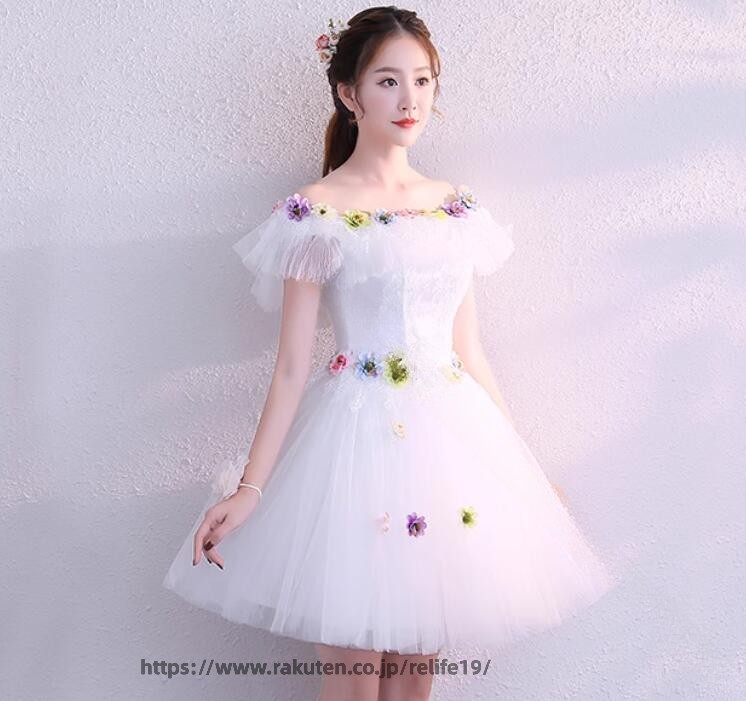 ミニブライズメイドドレス フラワー3D花付ミニウェディングドレス 可愛いチュールドレス 花嫁 結婚式 二次会 演奏会フォマールドレス レースカラードレス 舞台ダンス衣装 XS-2XL対応