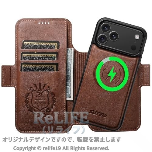 iPhone17ProMax ケース 手帳型 分離式 2in1 取り外し可能 MagSafe対応 磁気 着脱式 カード収納 マグセーフ ワイヤレス充電対応 スタンド機能 財布一体型 2wayカード入れ マグネット式 本革レザー