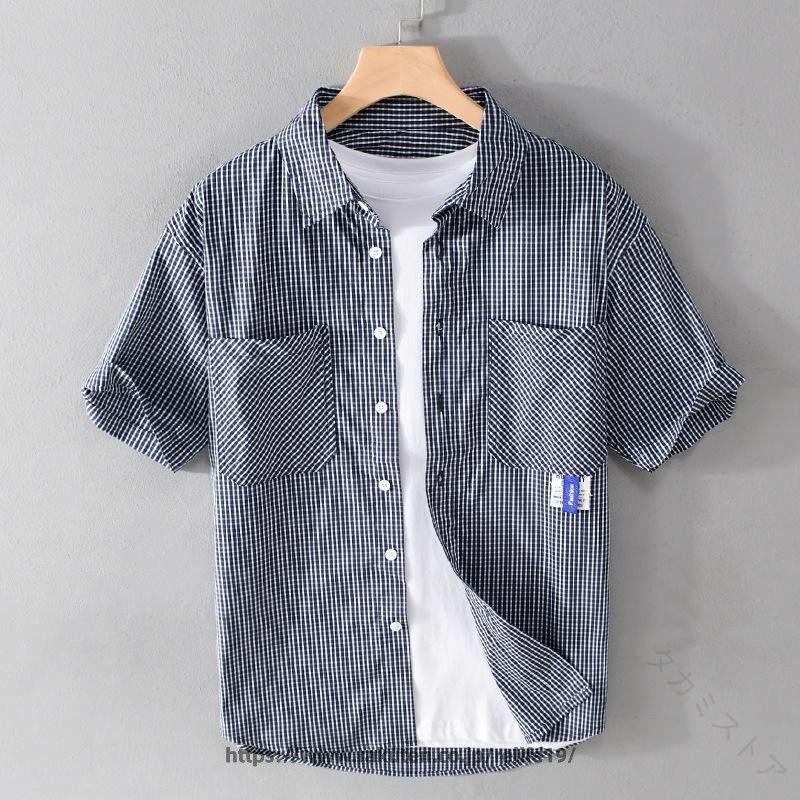 Rakuten - シャツ メンズ メンズシャツ メンズ 半袖シャツ ギンガムチェックシャツ チェックシャツ カジュアル トップス 夏服 春服 秋服 通気性 軽量 おしゃれ ビジネス スポーツ ドレスシャツ フ