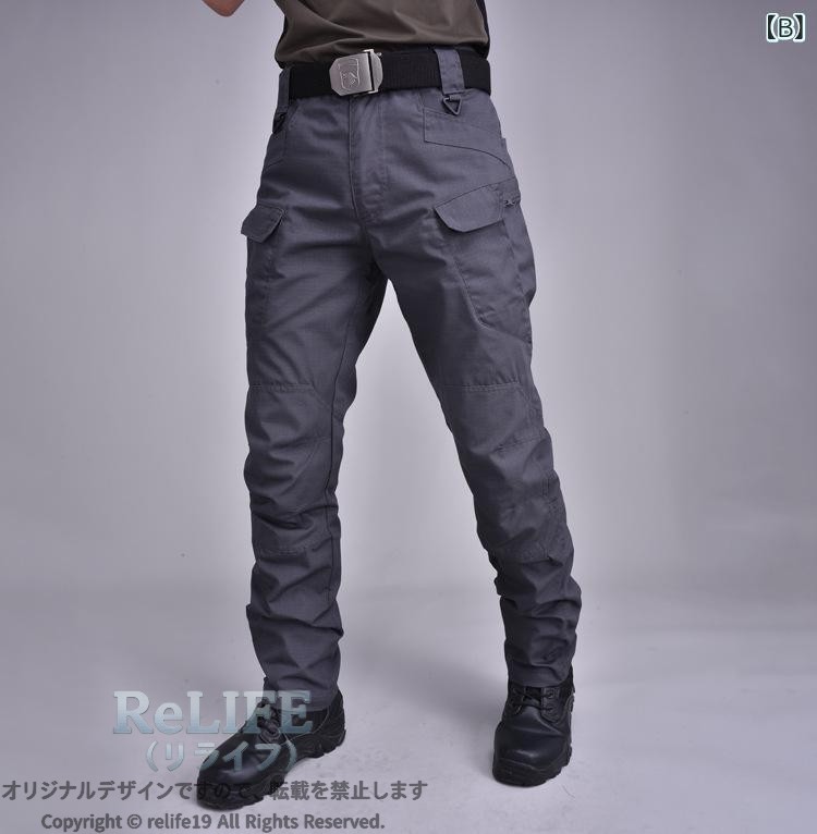 ReLIFE(リライフ)のパンツ 男性用 ミリタリー カーゴパンツ ワークパンツ 多機能 撥水 通気 耐摩耗 作業着 アウトドア 黒 グレー カーキ グリーン2｜アングル3
