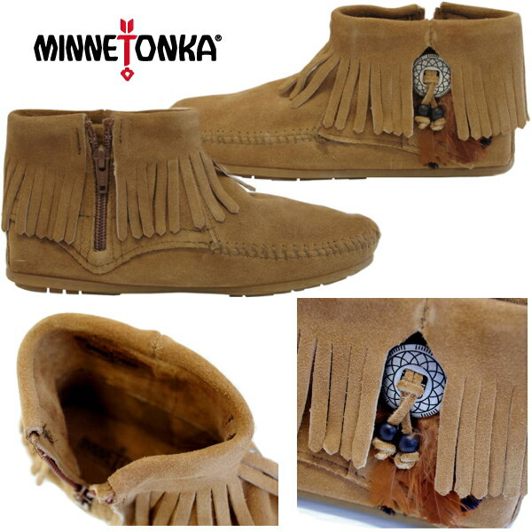ミネトンカ モカシン 正規品 ブーティー ウィズ コンチョ サイド ジップ ブーツ MINNETONKA BOOTIE WITH CONCHO FEATHER SIDE ZIP BOOT 520/522/527T Moccasin レディース ブーツ おしゃれ カジュアル フリンジブーツ 黒 22.5cm ●【LILI-47pfc】 【sale2015w】