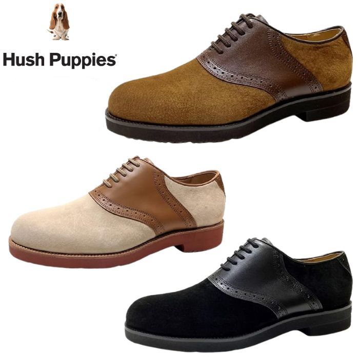 Rakuten - ハッシュパピー Hush Puppies M-184T メンズ スエード カジュアルシューズ 靴 豚革 撥水革 幅広3E ブラック ブラウン ベージュ 軽量 オシャレ スニーカー サドルオックスフォード 通気性 紳士