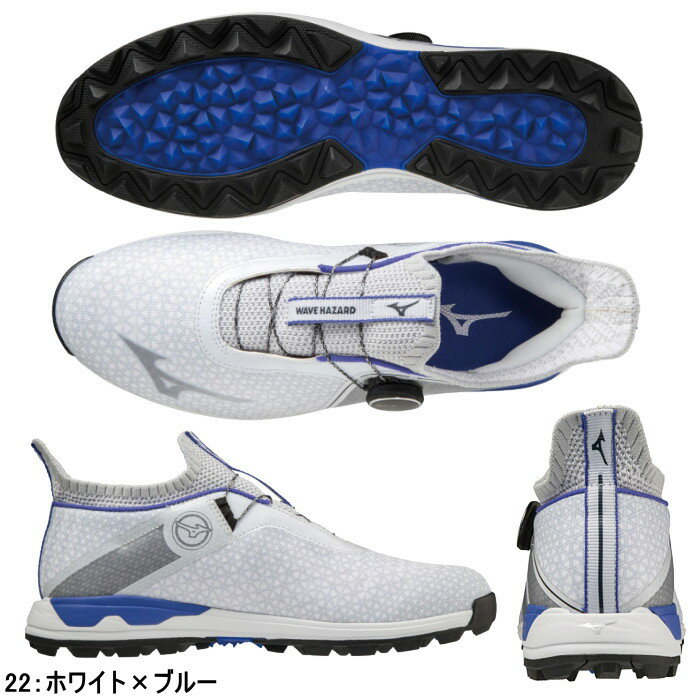 ミズノ MIZUNO メンズ ゴルフ シューズ ウエーブ ハザード ボア WAVE HAZARD BOA 51GM2170 スパイクレス ダイヤル式 メッシュ 防水 3