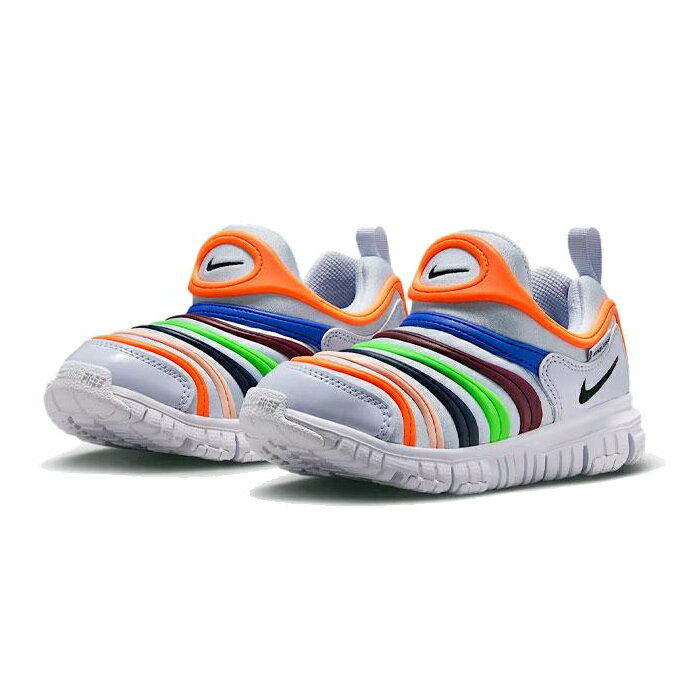 メーカー希望小売価格はメーカーサイトに基づいて掲載しています ナイキ ダイナモ フリー キッズシューズは、遊び場や公園などの場所で快適な履き心地と優れたサポート力を発揮するデザインです。 ・ラバー、合成皮革、合成繊維を使い、快適な履き心地と耐久性を確保 ・安定性とスタイルのための波型のオーバーレイ ・Phylonミッドソールがアウトソールも兼ねることで厚みを減らし、軽量なクッショニングを実現 ・フレックスグルーブが素足に近い履き心地を提供 ・ハイインパクトエリアをラバーで補強し、耐久性を実現 ・スリップオンでフィットし、容易な着脱が可能 素材 アッパー：合成繊維/ゴム/合成皮革 アウトソール：合成底 足入れ 標準（2E相当） ※丁度良いと感じるサイズには個人差があり、基準にする靴やソックス等によっても異なります。あくまでも目安としてお考えください。 その他 【カラー】 032：ゴースト/ブラック/トータルオレンジ/レーサーブルー 【ヒールの高さ】 約 2.5cm 【重量】 約 160g（19.0cm/片足） 【原産国】インドネシア ※ディスプレイ画面等の環境上、ページで見た色と実際の商品の色とは多少違う場合がございます。予めご了承下さい。 ※輸送や保管時の状況による外箱つぶれ等が発生する場合がございます。申し訳ございませんが予めご了承ください。 ※当店と他サイト間で在庫を共有しているため、更新のタイミングによってはページ上の在庫と実在庫に相違が出る場合がございます。予めご了承ください。万が一在庫切れや入荷待ちとなる場合は別途メールにてご連絡いたします。 【店舗内検索キーワード】 【YLYL】他 の カ ラ ー は こ ち ら Color: 032：ゴースト/オレンジ Color: 637：PF/B/SW/ホワイト