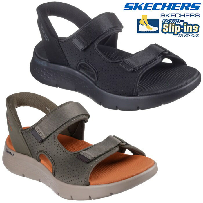 Rakuten - スケッチャーズ SKECHERS 229210 メンズ サンダル スリップインズ ゴーウォーク フレックス SD イージー エントリー GO WALK FLEX SANDAL サマーシューズ 夏 カジュアル スポーツ サンダル スポサン 手を使わ ず 履ける 靴 黒 ブラック オリーブ ハンズフリー