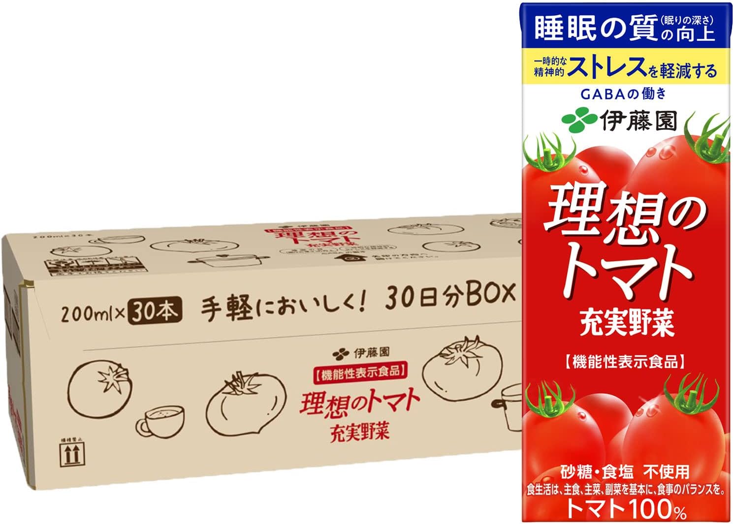 【訳あり】伊藤園 充実野菜 理想のトマト 30日分BOX (紙パック) 200ml×30本 [機能性表示食品]4901085638767のサムネイル