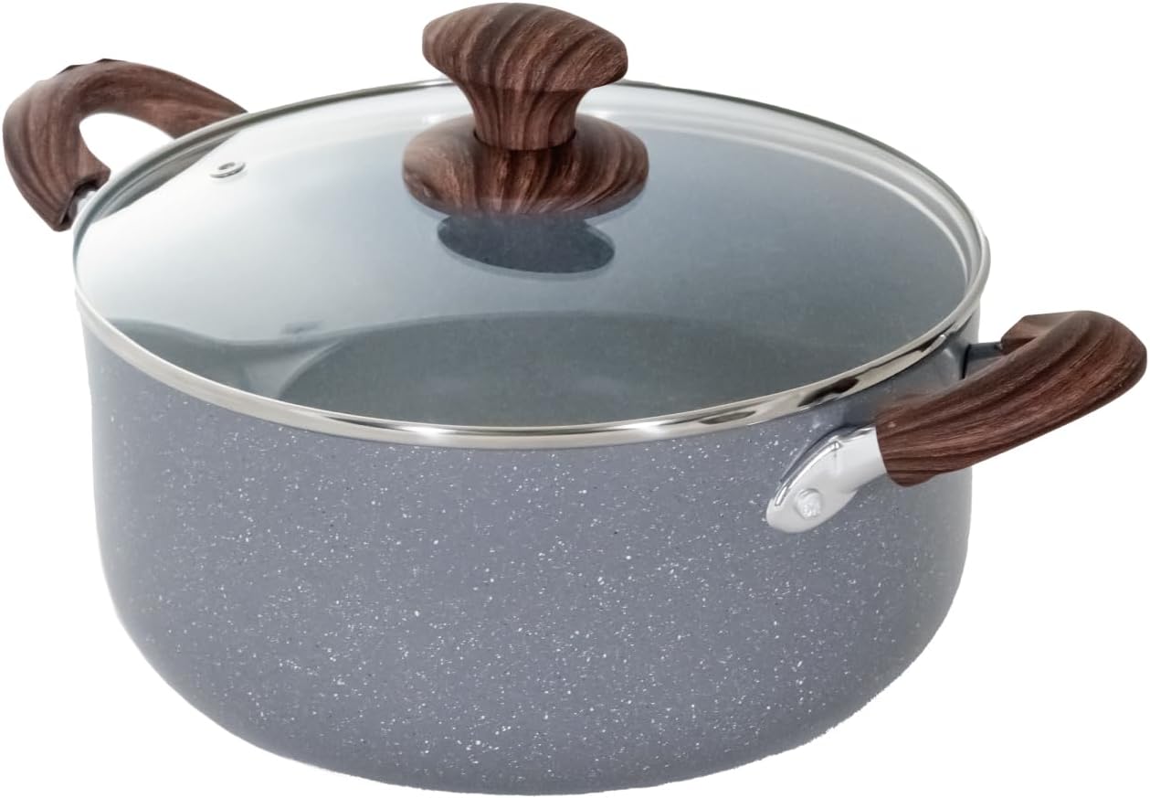 【訳あり】every U. Marble Chef ストーンマーブル加工両手鍋 24cm ガラス蓋付き 3層フッ素コーティング ガス火IH対応 高熱効率 こげつ...