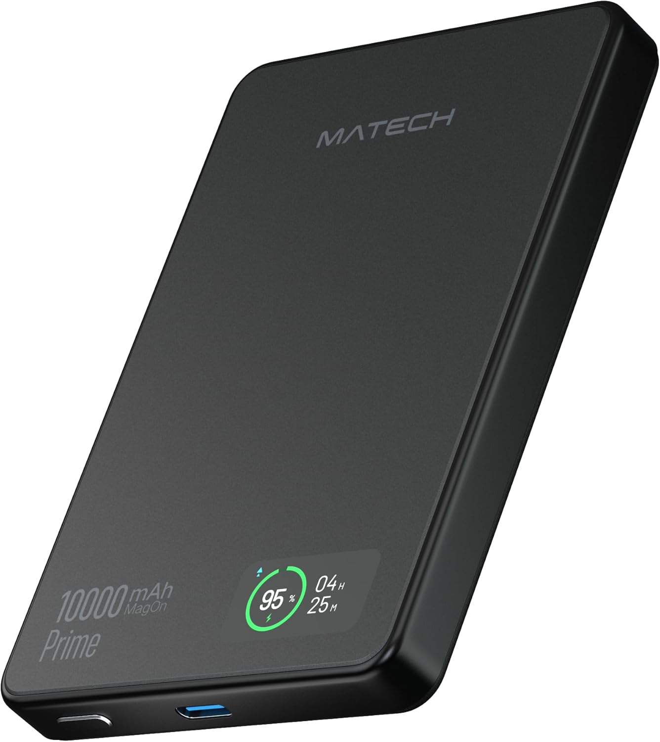 MATECH Qi2 モバイルバッテリー マグセーフ 超薄型 小型 軽量(薄さ12.9mm, 10000mAh)【MagSafe対応マグネット式/最大出力15W ワイヤレス/タイプC PD22W/iPhone12~16対応】(MagOn Prime 10000 ブラック)のサムネイル