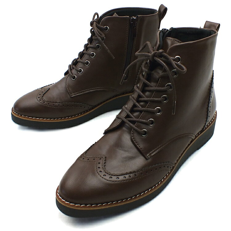 maschietta マスチェッタ レースアップブーツ ダークブラウン ショートブーツ 厚底 軽量 ウイングチップ 3E 幅広設計 トラッド クラシカル 編み上げ オックスフォードブーツ 防水 防滑 快適 甲高 女性用 レディース