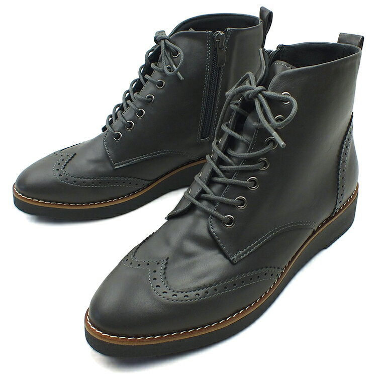 maschietta マスチェッタ レースアップブーツ グレー ショートブーツ 厚底 軽量 ウイングチップ 3E 幅広設計 トラッド クラシカル 編み上げ オックスフォードブーツ 防水 防滑 快適 甲高 女性用 レディース