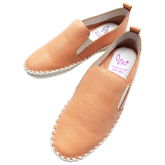 送料無料 MASCHIETTA マスチェッタ 本革スリッポンシューズ ライトオレンジ レディース 靴 低反発インソール 超屈曲 カジュアルシューズ カップインソール レザー