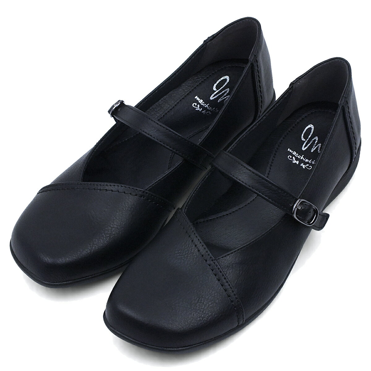 maschietta マスチェッタ パンプス ブラック カジュアル コンフォート 3E 幅広設計 ゆったり ワイド オブリークトゥ 軽量 軽い 屈曲 甲ストラップ バブーシュ かかとが踏める 2way レディース 靴 プレゼント ギフト