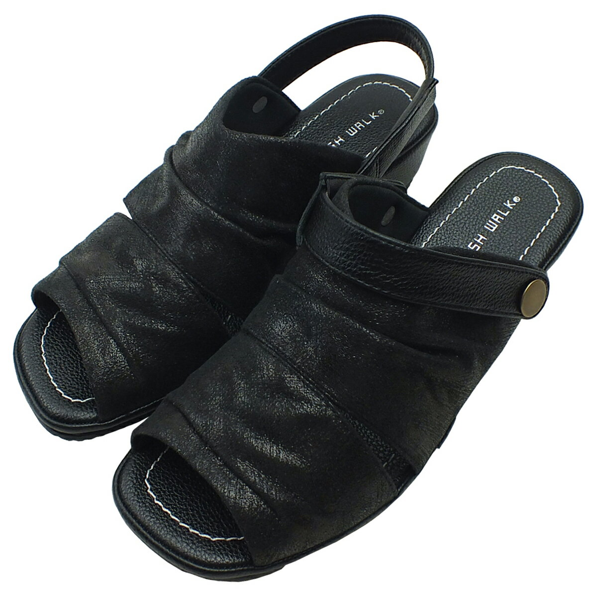 REFRESH WALK リフレッシュウォーク サンダル ブラックメタ ミュール 2way バックストラップ ウェッジソール 軽量 痛くない おしゃれ