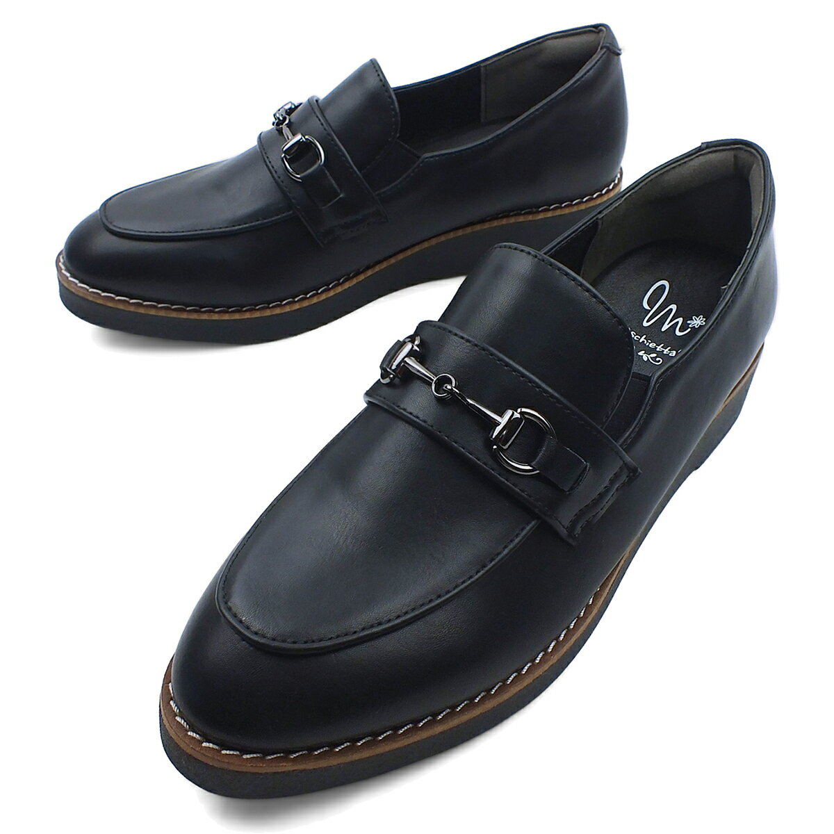 【楽天スーパーSALE】maschietta マスチェッタ ビットローファー ブラック マニッシュ おじ靴 カジュアル コンフォート 3E EEE 幅広設計 軽量 厚底 プラットフォーム 本格ピース巻き レディース