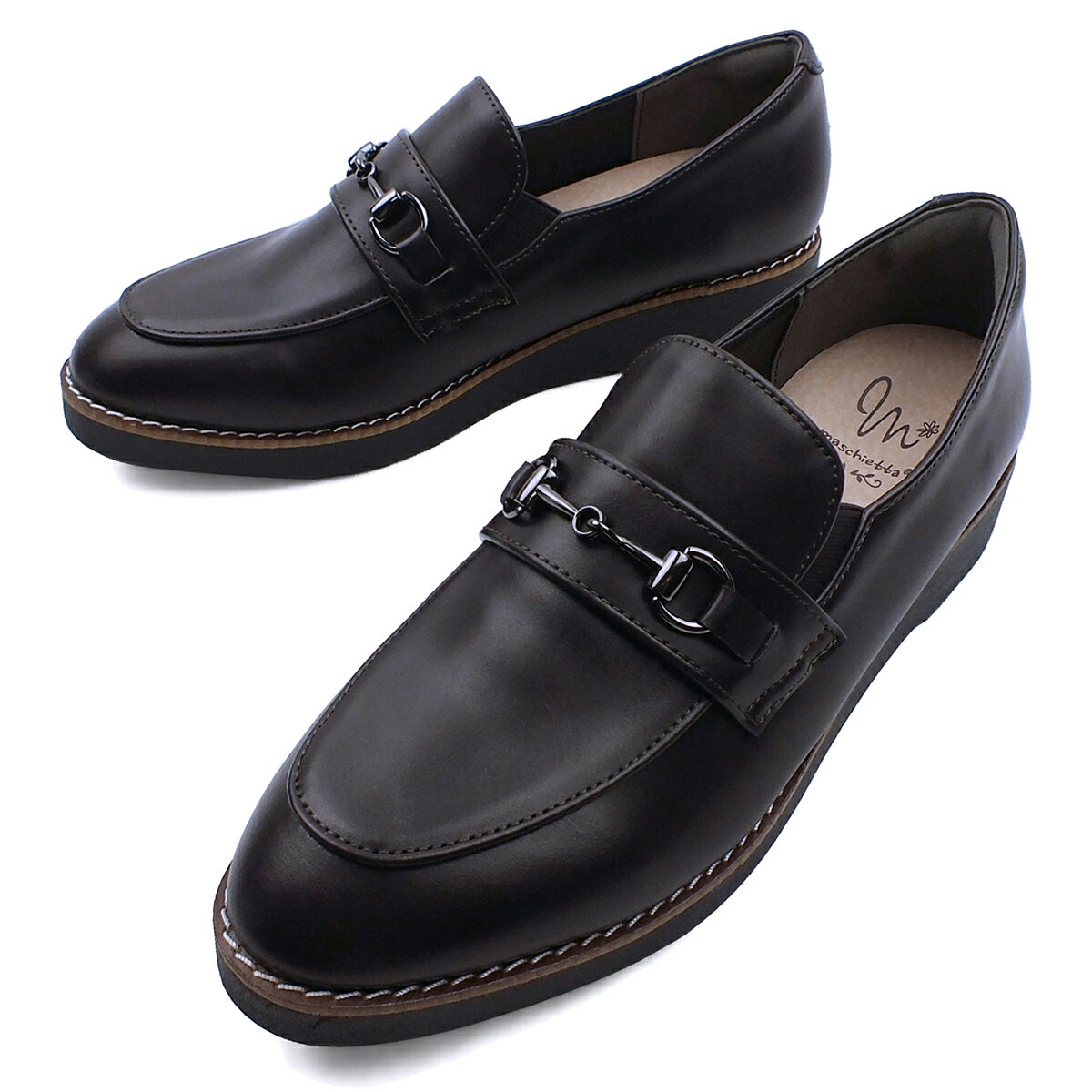 【楽天スーパーSALE】maschietta マスチェッタ ビットローファー チョコ マニッシュ おじ靴 カジュアル コンフォート 3E EEE 幅広設計 軽量 厚底 プラットフォーム 本格ピース巻き レディース