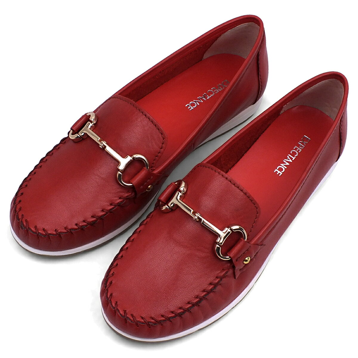 Rakuten - ビットローファー レッド 本革 モカシン ドライビングシューズ コンフォート 軽量 高屈曲 天然皮革 やわらかい 歩きやすい 痛くない ローヒール ぺたんこ フラットシューズ カジュアル シンプル 赤 レディース 婦人靴 プレゼント ギフト