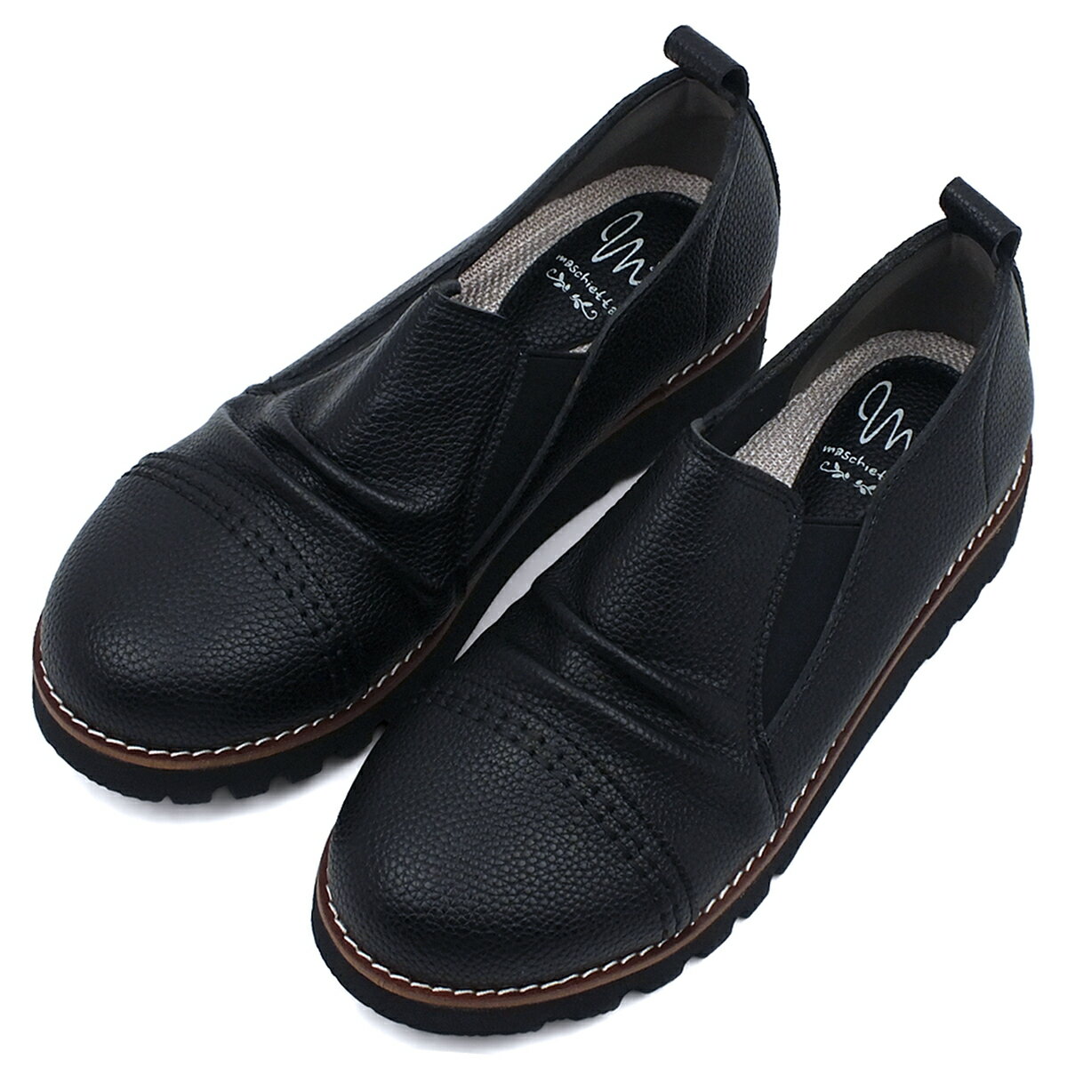 maschietta マスチェッタ カジュアルシューズ ブラック スリッポン サイドゴア ギャザー ストレートチ..