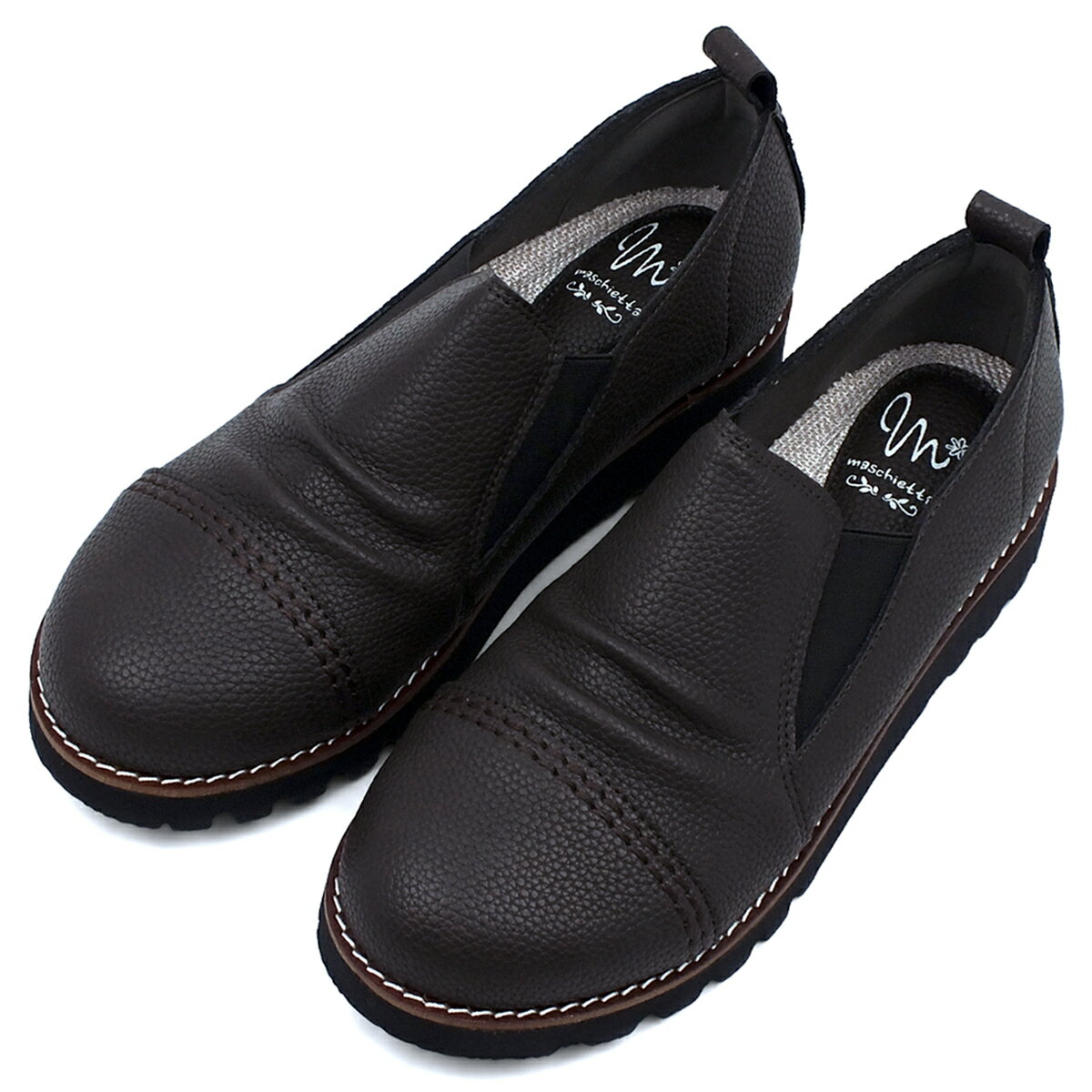 maschietta マスチェッタ カジュアルシューズ ダークブラウン スリッポン サイドゴア ギャザー ストレ..