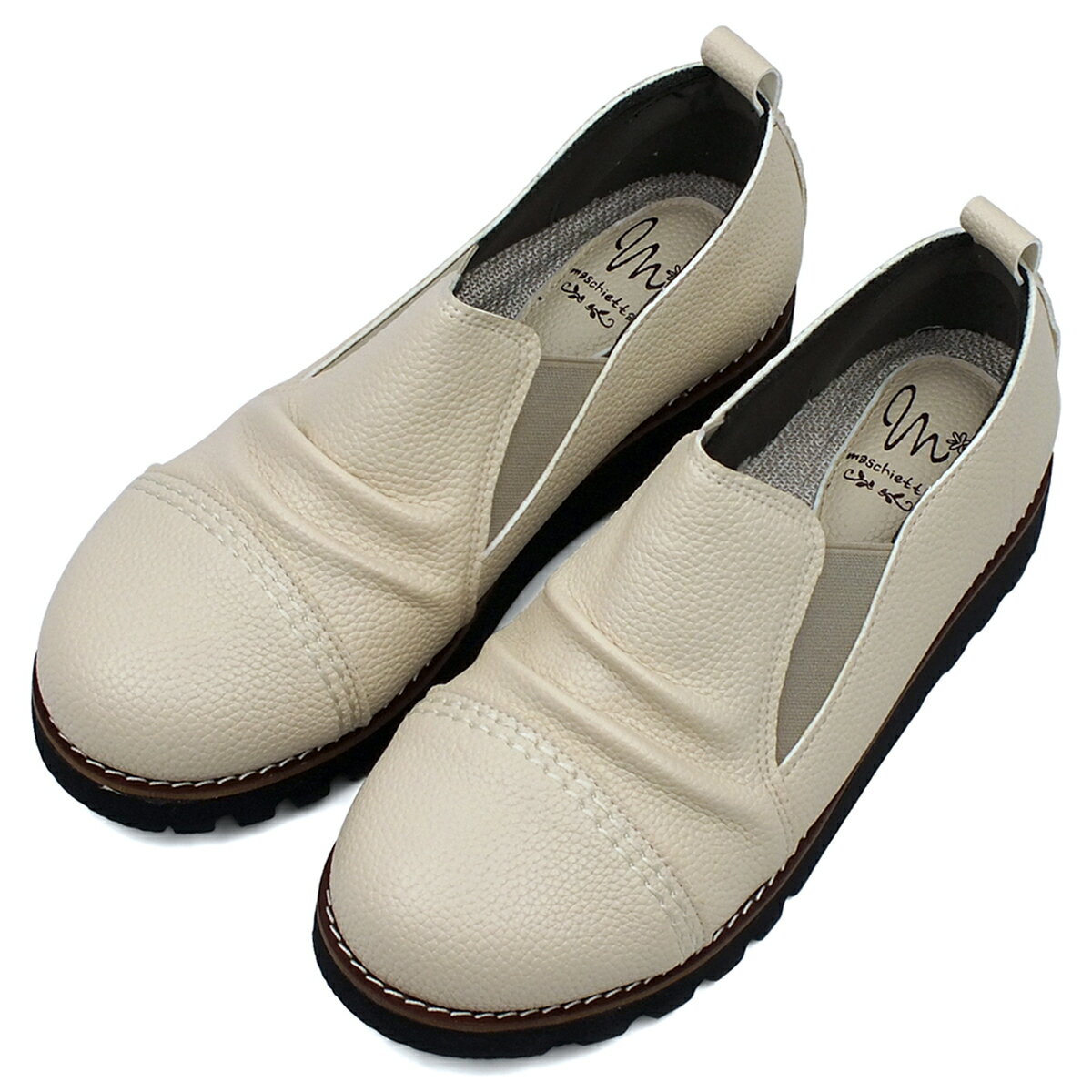 maschietta マスチェッタ カジュアルシューズ アイボリー スリッポン サイドゴア ギャザー ストレート..