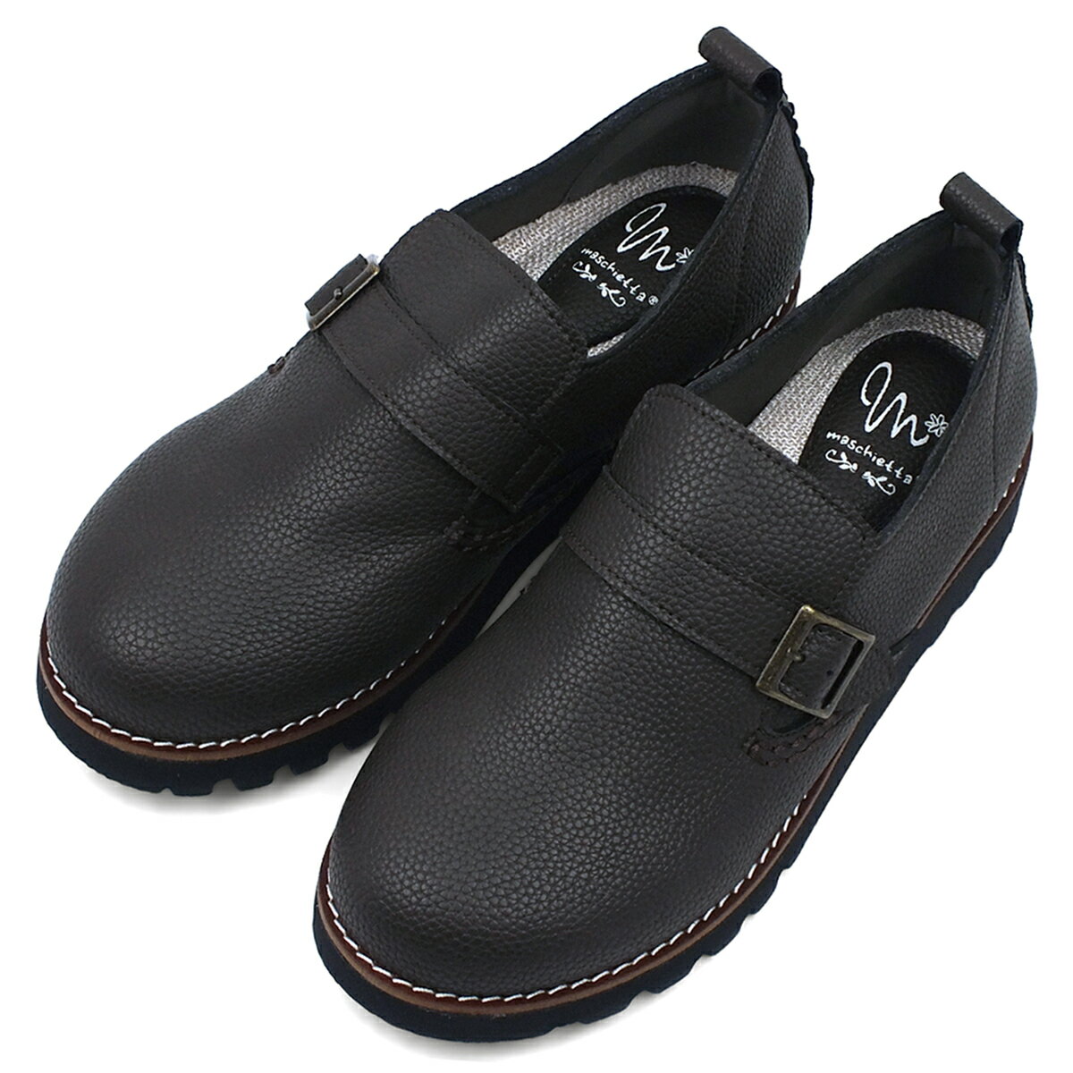maschietta マスチェッタ カジュアルシューズ ダークブラウン ベルト付き オブリークトゥ コンフォート..