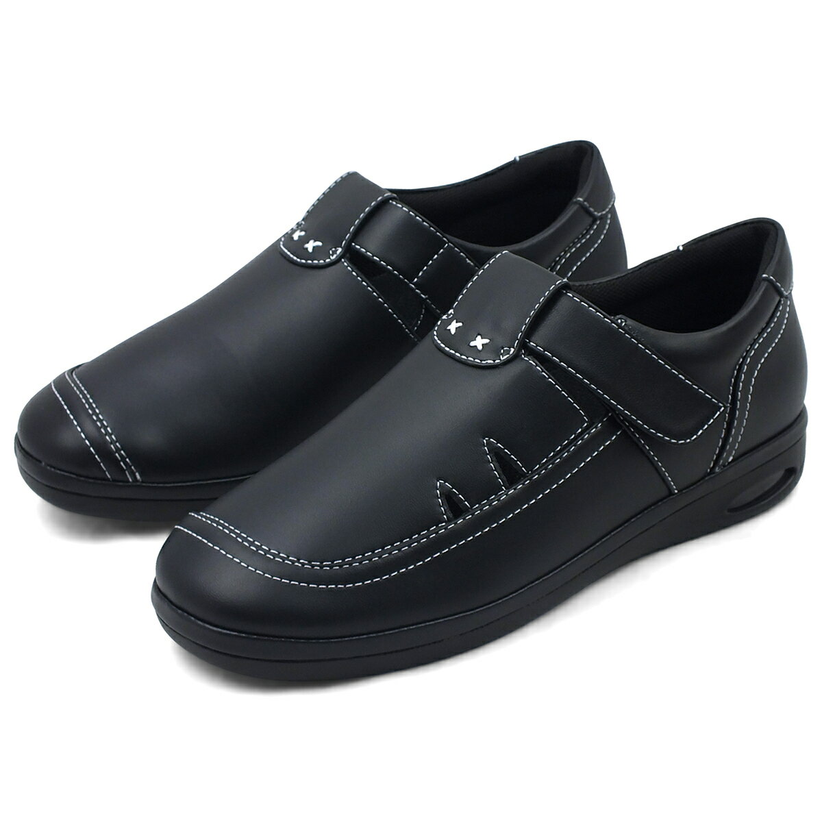 カジュアルシューズ エアソール クッションインソール 3E 幅広設計 EEE ベルクロ マジックテープ ブラ..